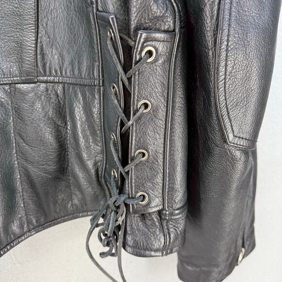 Wilson Leather Moto Racer Jacket Men's XL Black Priest Collar Biker Jacket - Picture 14 of 16